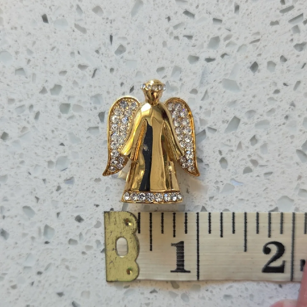 Monet Gold Angel Brooch with Crystals